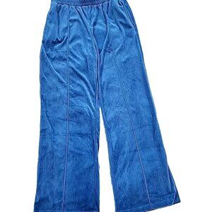 Birch & Stone Blue Velour Lounge Comfort Wideleg Track Pants Ladies Sz L 30" Ins